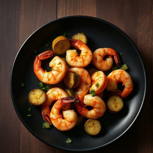 Camarão ao alho com abobrinha