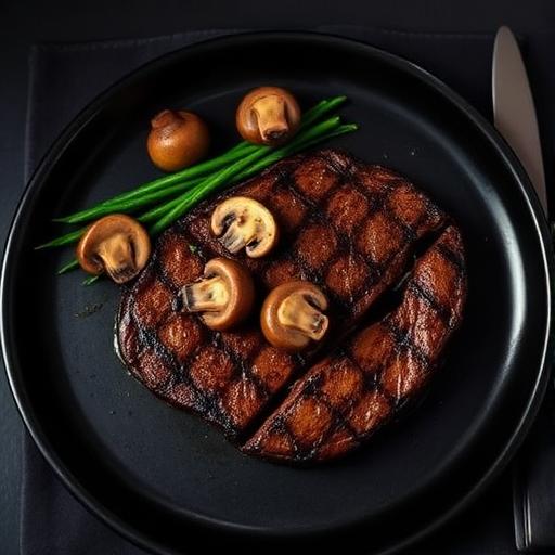 Bife com cogumelos e espinafre